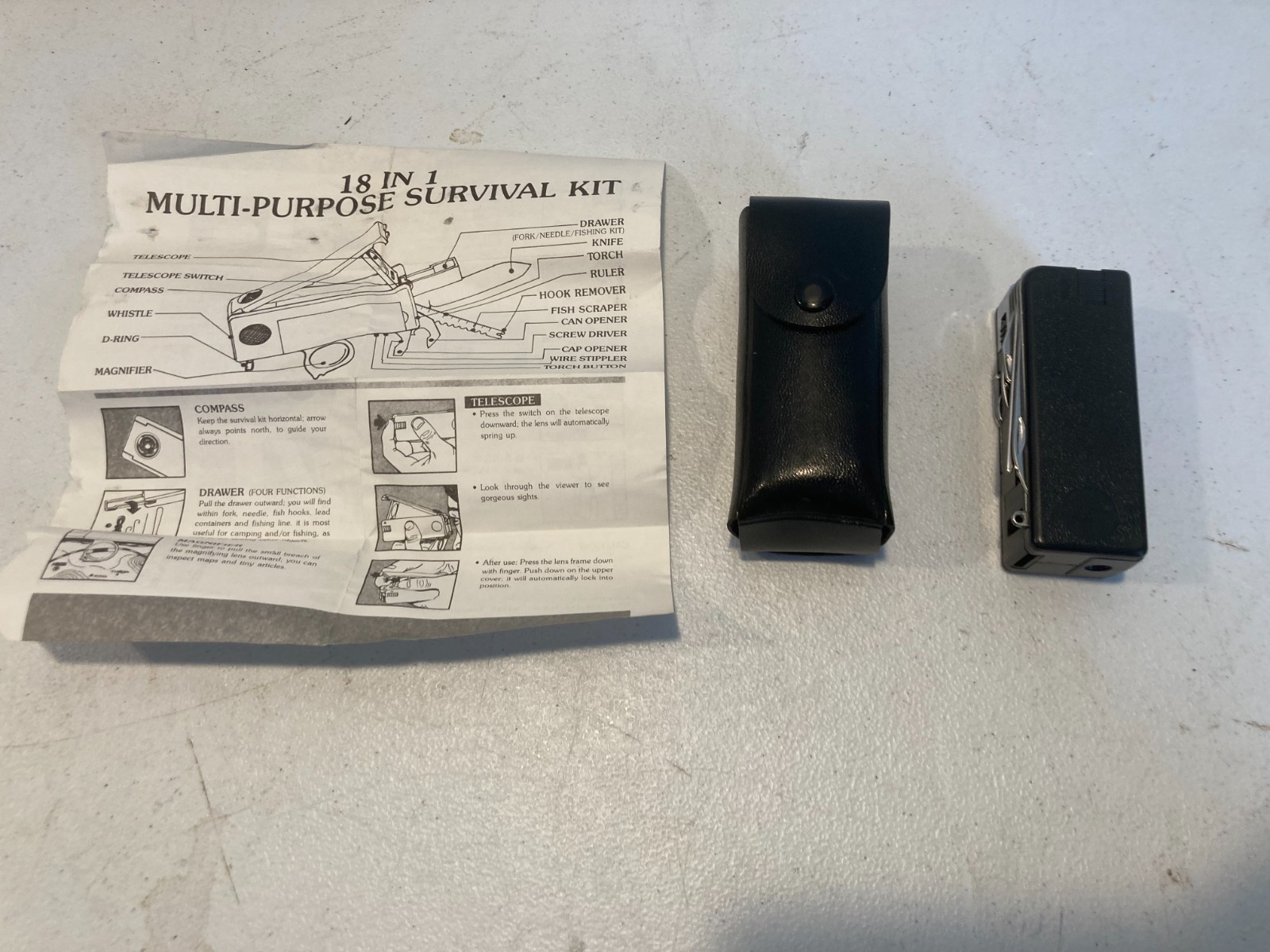18 IN 1 MULTI PURPOSE SURVIVAL KIT – SHEATH – MANUAL – TAIWAN – COOL