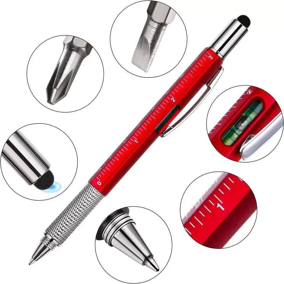 16 Pieces Gift Pen Tool Pen 6 in 1 Multitool Tech Tool Pen with Ruler, Levelgaug
