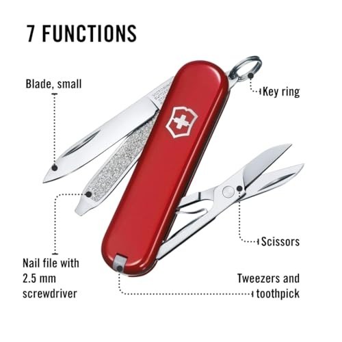 Victorinox Swiss Army Classic SD, (7) functions Folding Pocket Knife, Red