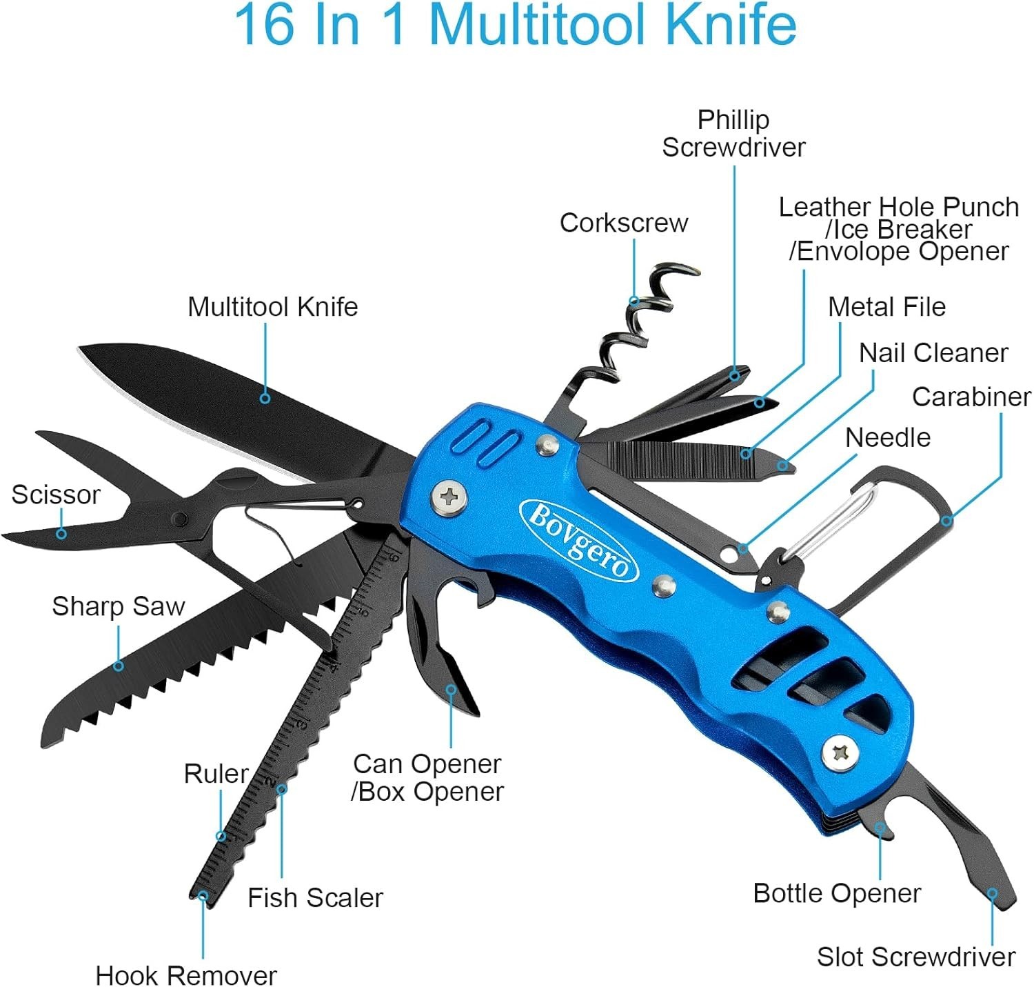 Versatile Blue 16-in-1 Handcrafted Multitool Knife for Every Outdoor Occasion