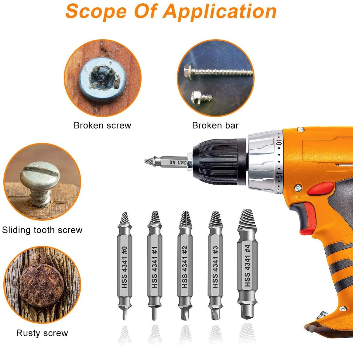 Damaged Screw Extractor Set Rusty Nuts Tools Bolts Drill Bits Remover Stripped
