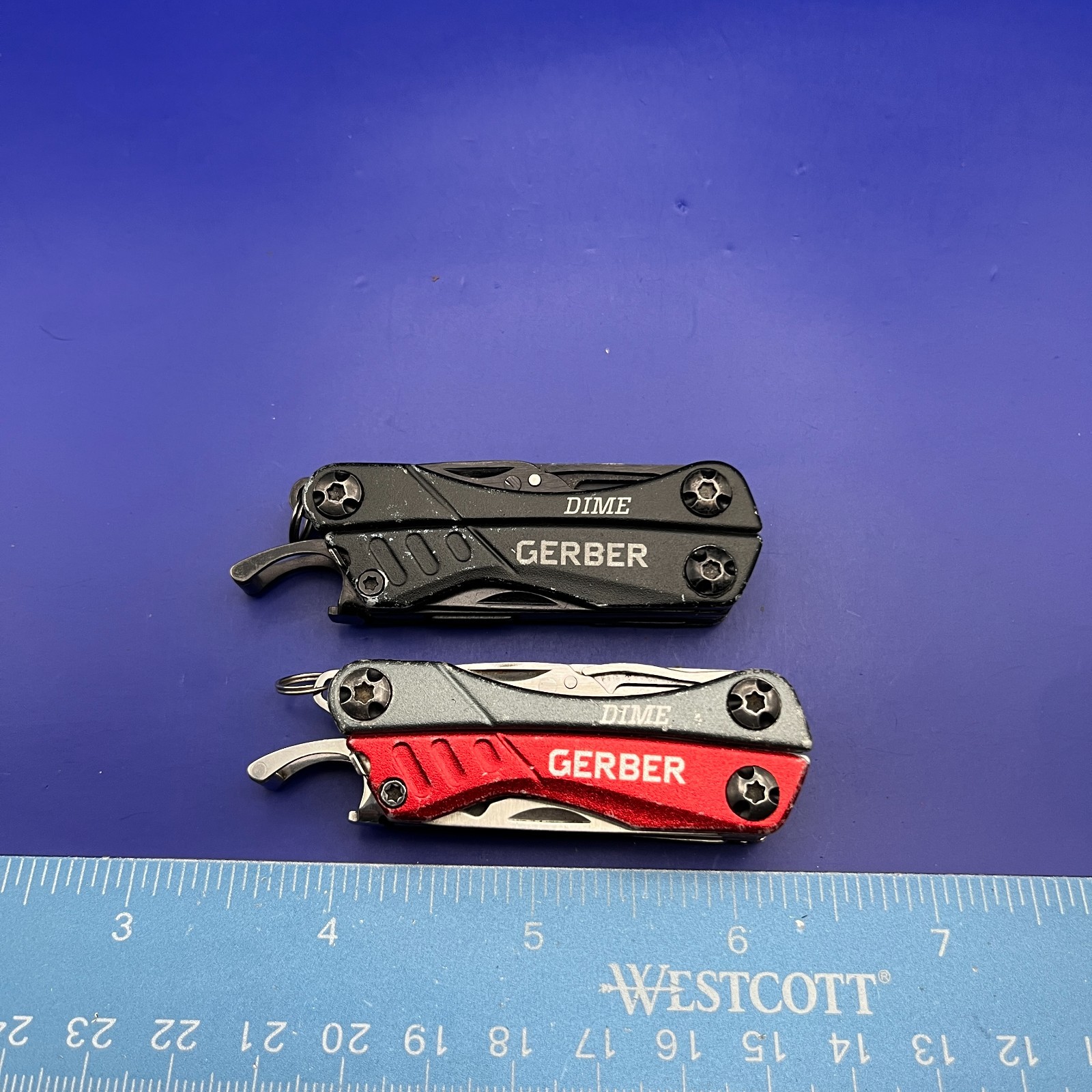 Lot of 2 Gerber Dime Multi-Tools Small Keychain Pliers Knife File Scissors