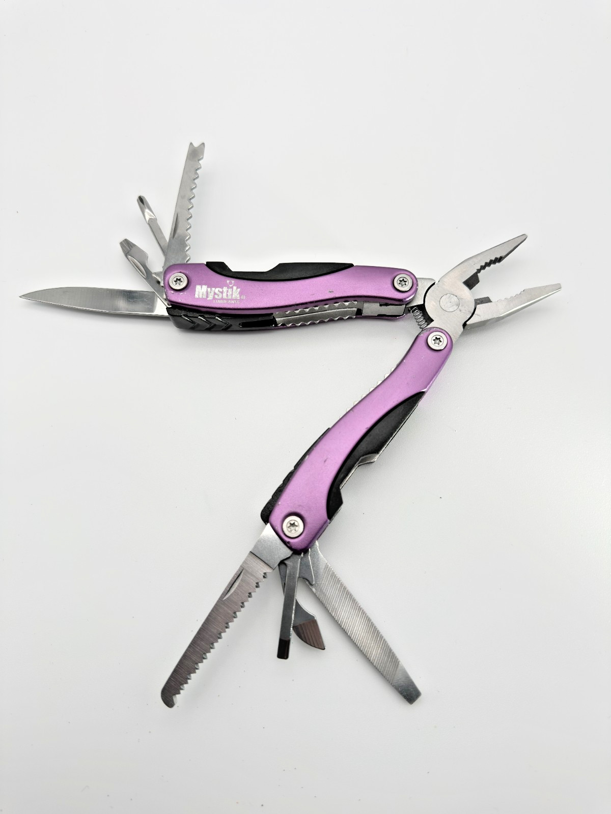 Mystik Multi Tool Pliers Knife Saw Screwdrivers File Purple Handle EDC