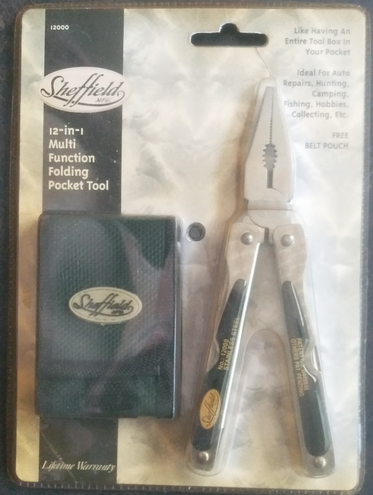 Sheffield 12000 12 in 1 Multi Function Folding Tool with Nylon Belt Pouch READ