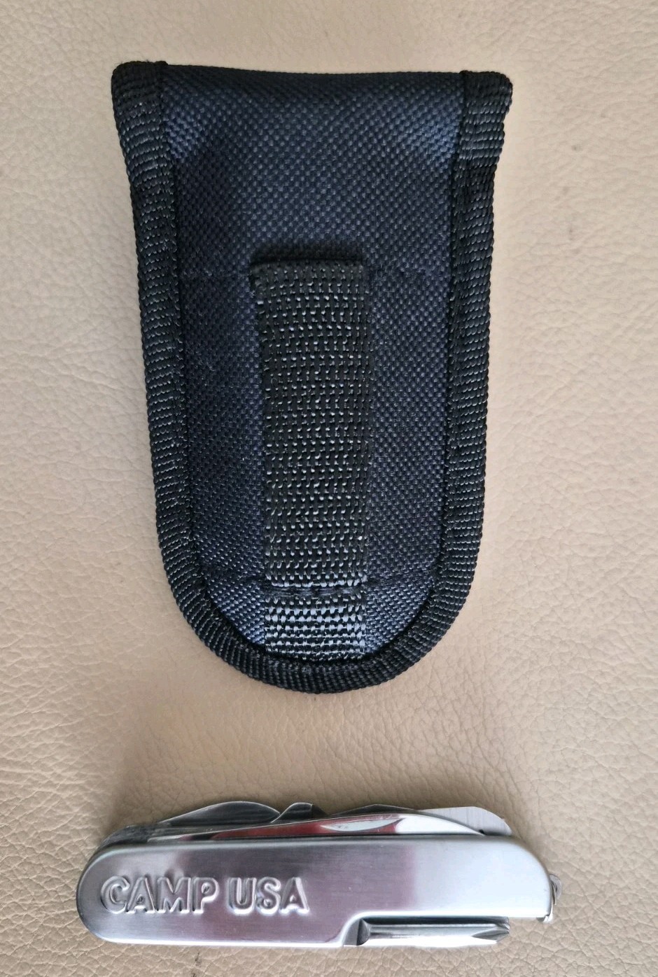 CAMP USA Multi Tool Pocket Knife Camping STAINLESS STEEL with Nylon Case