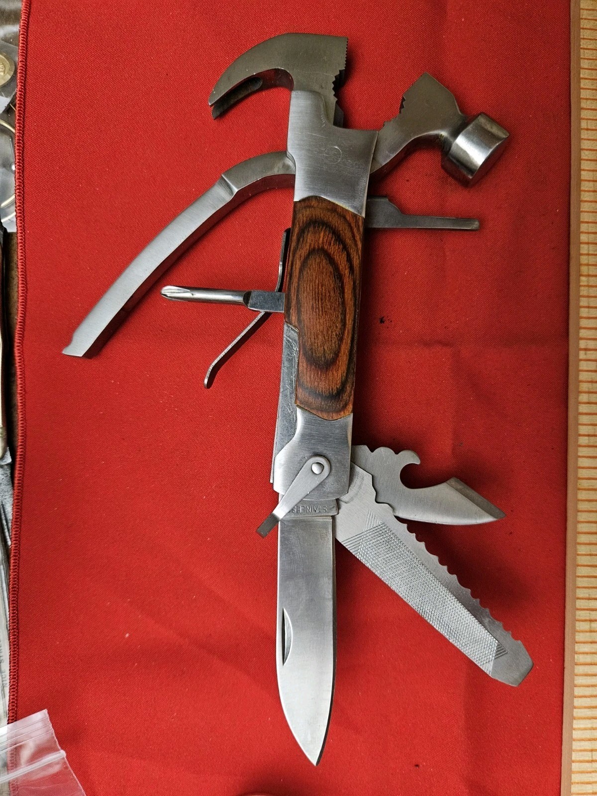 Vtg Sheffield Multi-Tool With Original Case Hammer Pliers Can Opener & More