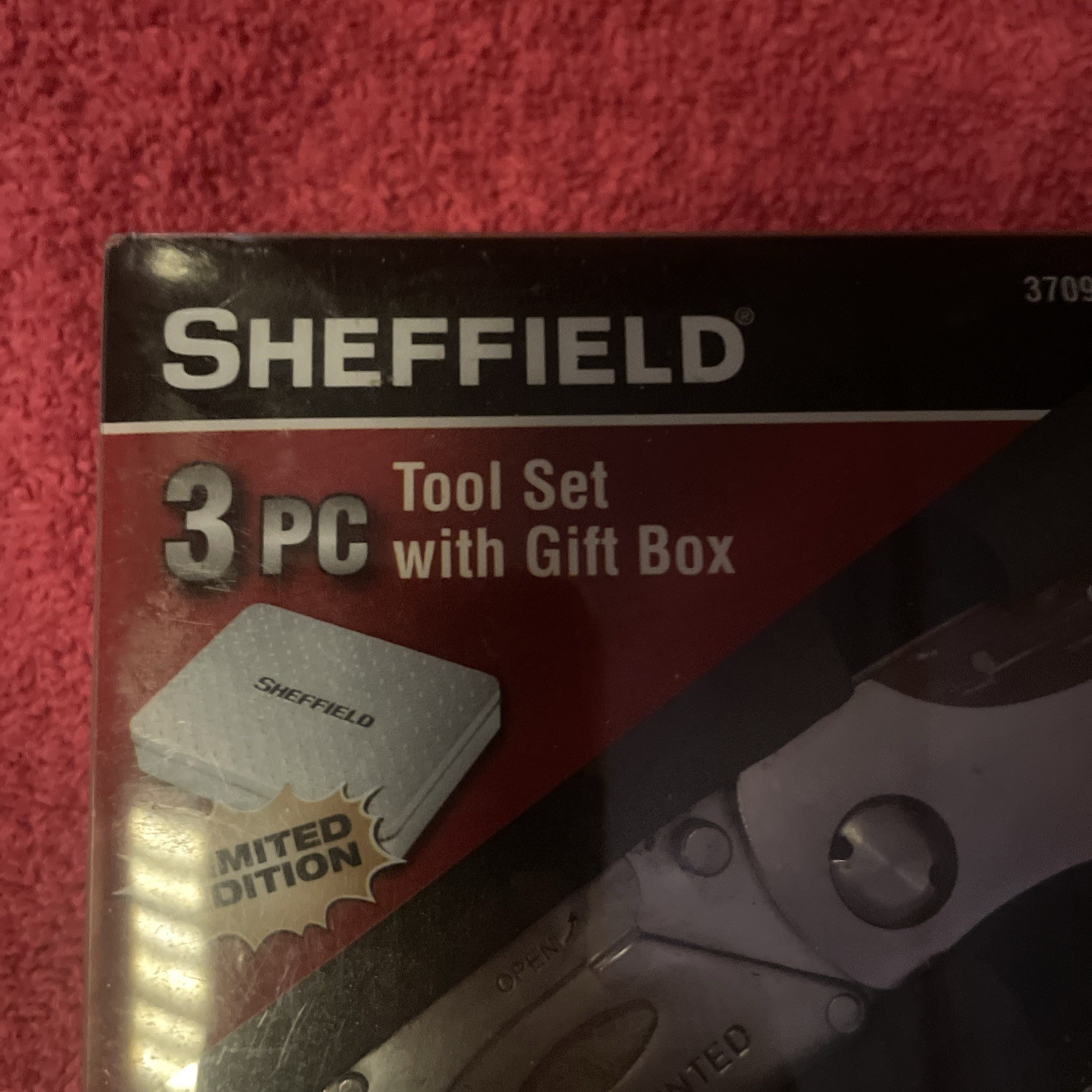 NEW Sheffield 3 Pc Tool Set With Tin Box Multi Tool Utility Knife Flashlight