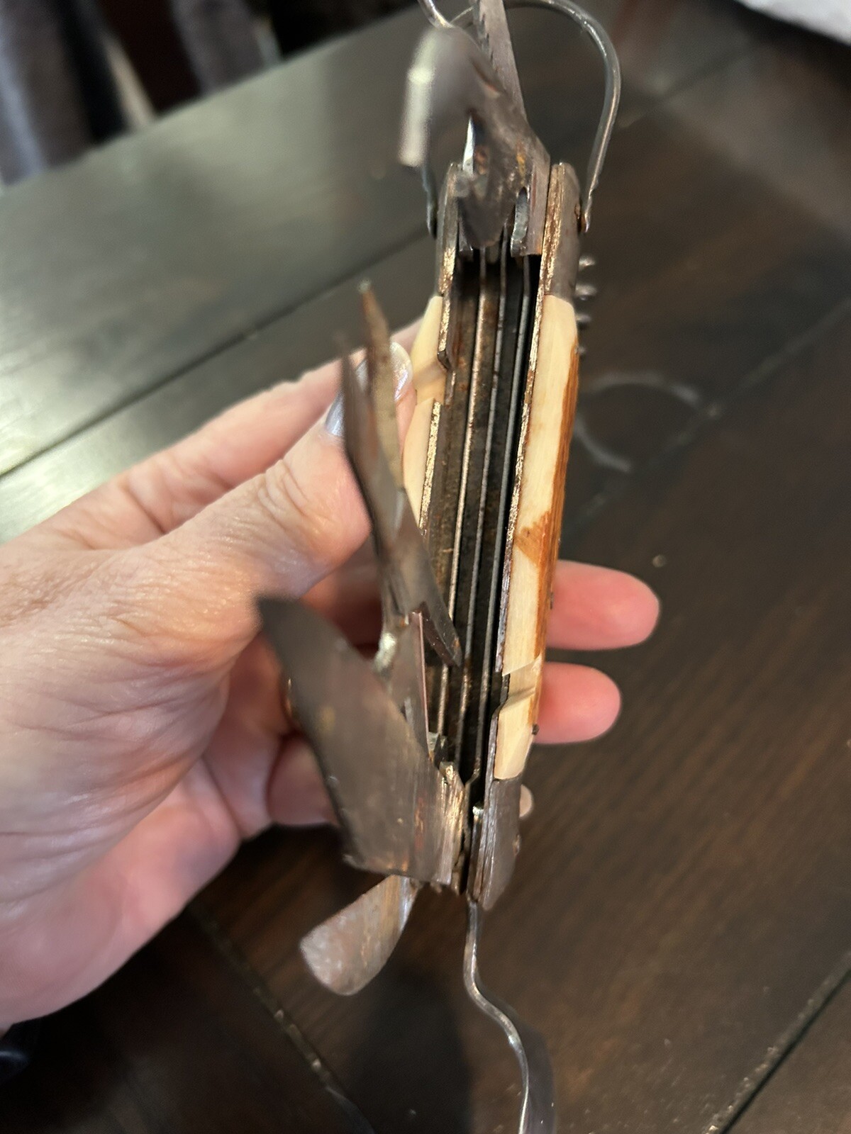 Vintage Pocket Knife 11 Multi Tool Hobo-Camping With Bone Handle