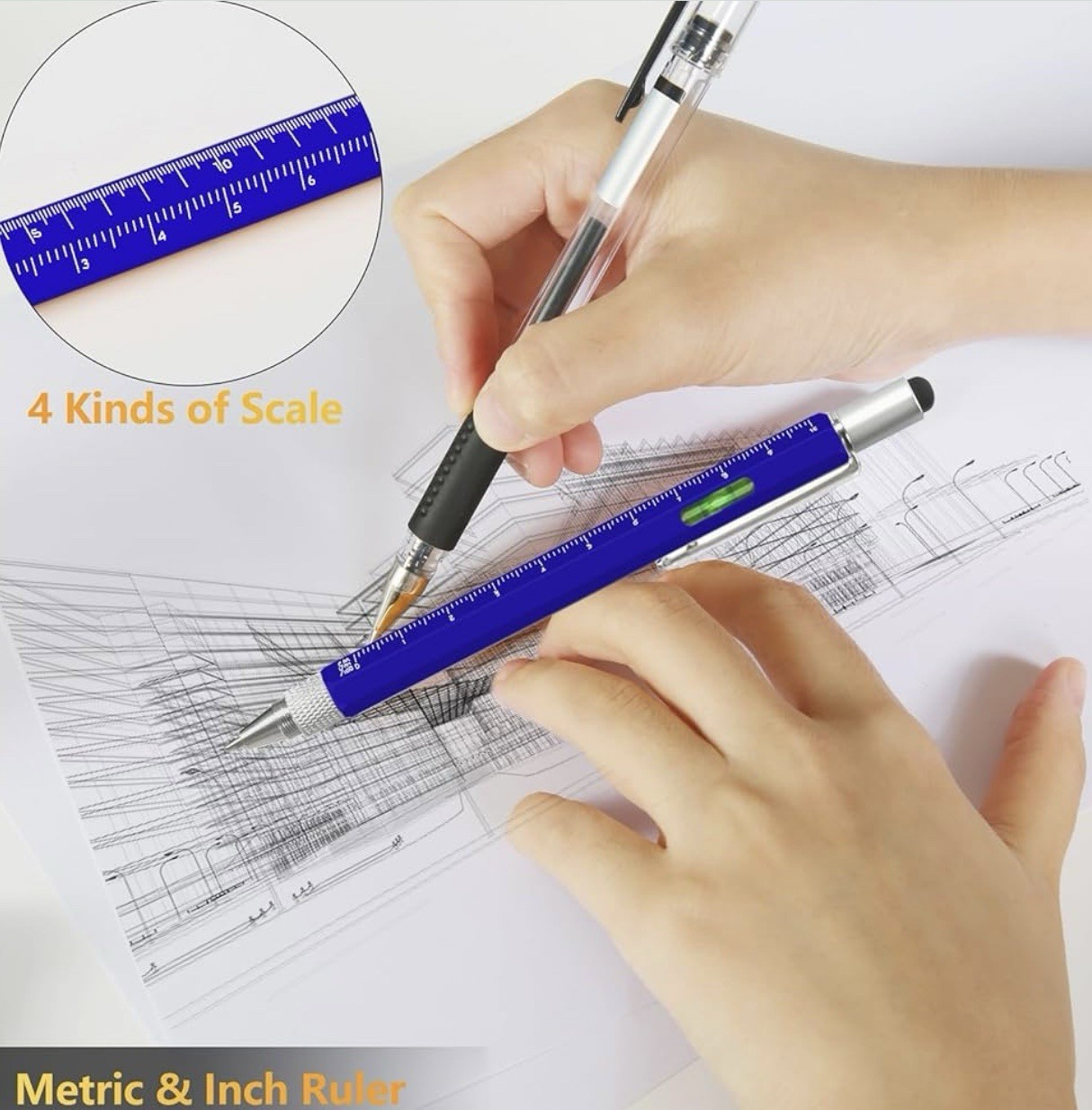 Multi Tool Pen 6 in 1 Gadgets Gift Idea – Level, Stylus, Screw Driver, Ruler
