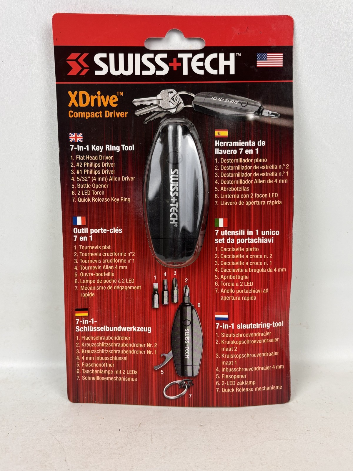 New Still in Box Swiss+Tech XDrive Compact Driver 7 in 1 Key Ring Tool