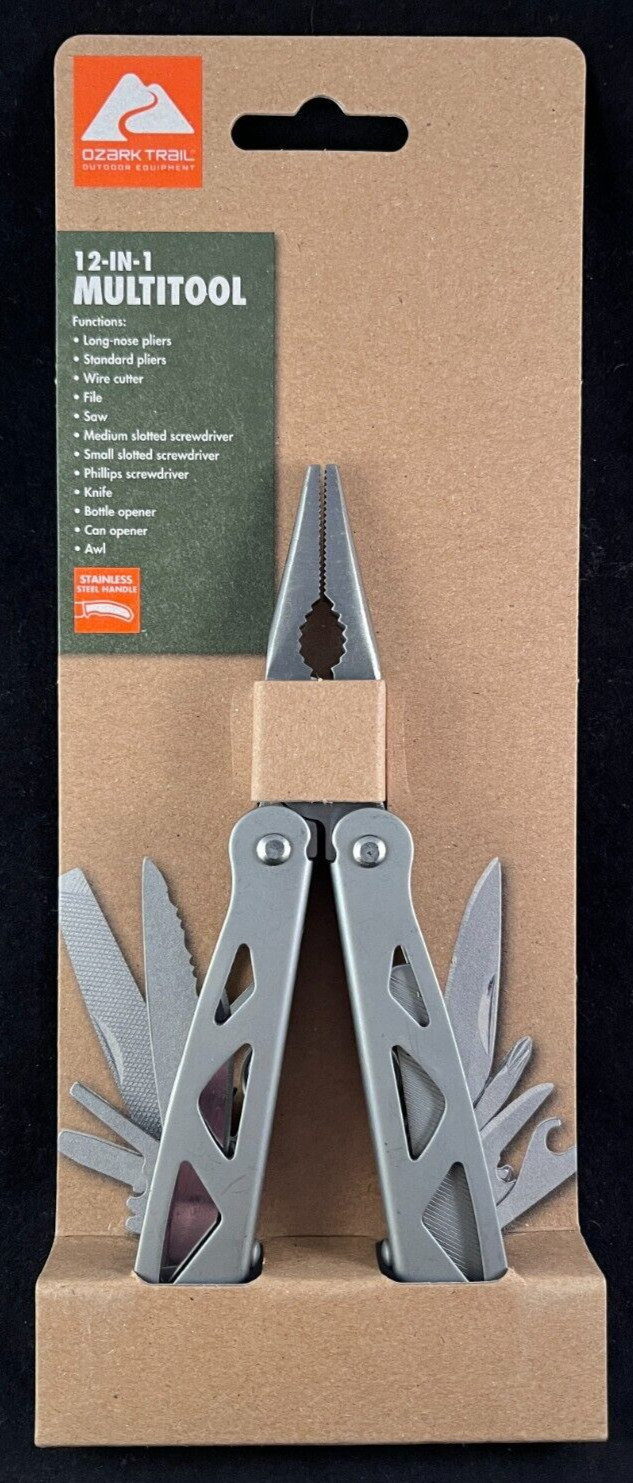Ozark Trail – 12-in-1 Multi-Tool – Stainless Steel Handle – Silver