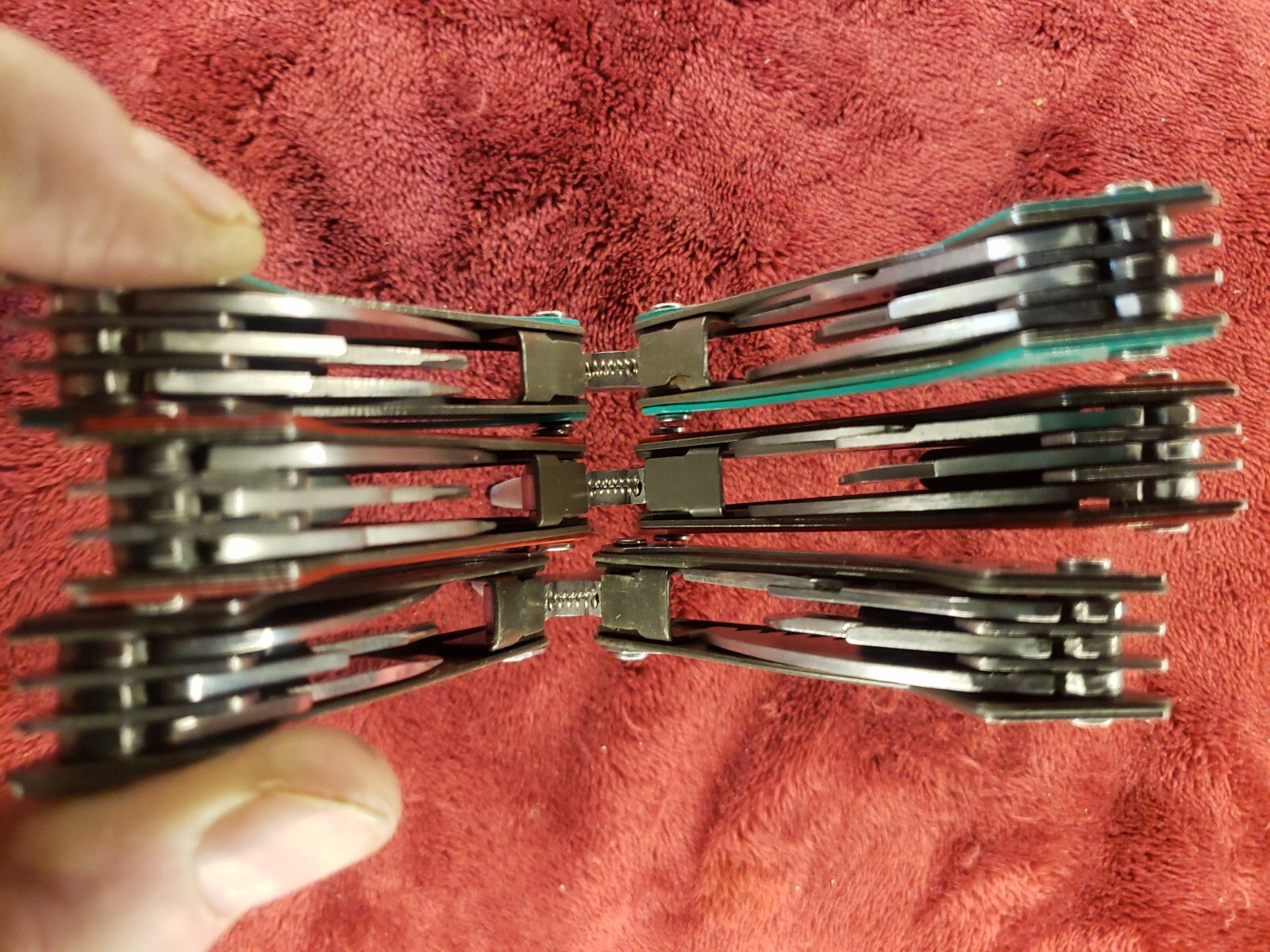 Lot of three Cabela’s Multi Tool Stainless Clear, Teal Green & Red