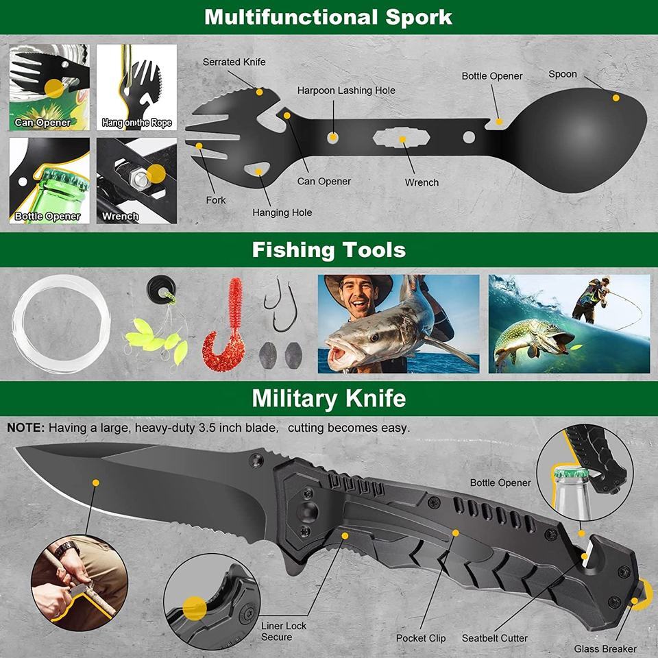 High quality Perfect gift survival gear kit camping accessories 34 in 1 for clim