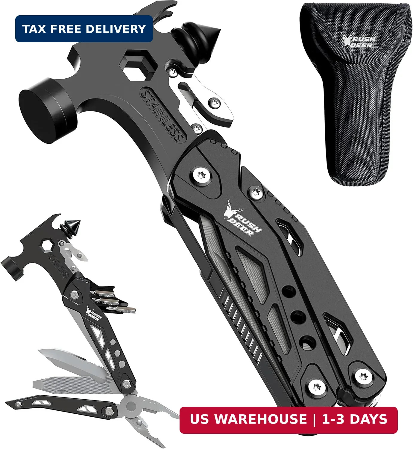 Rush Deer Camping Essentials Multitool,16 in 1 Multi Tool Survival Gear with Ham