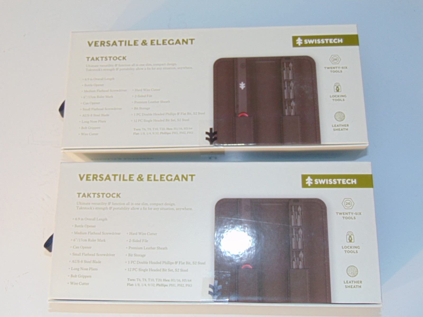 2 Pack Swiss Tech Taktstock AUS-8 Steel Blade 26-in-1 Folding Multitool