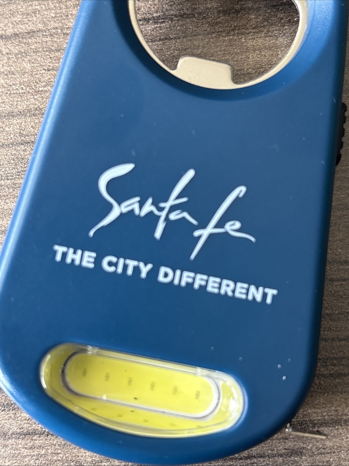 Santa Fe Tourism Blue Multi Tool Keychain Bottle Opener Light Tape Measure