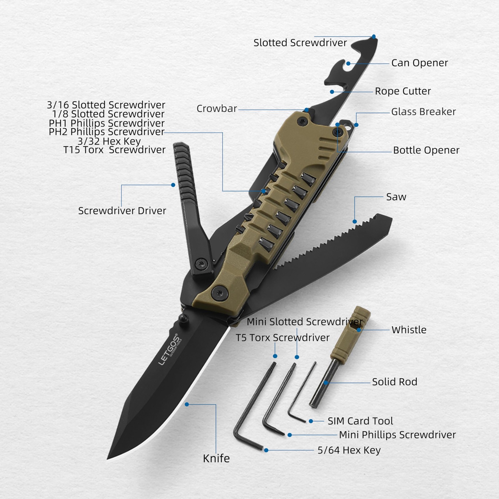 Multi Pocket Knife, 22 in 1,Survival Gear EDC Tools with Nylon Sheath, , Camp…