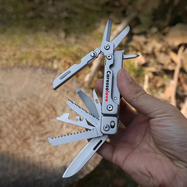 Compact Flat 15-in-1 Multi Tool Detachable Scissors Shears Knife Clip Outdoor