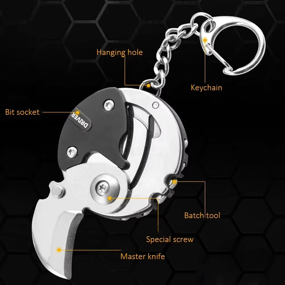 Multifunctional Keychain Screwdriver Hexagon Folding Coin Knife EDC Tool