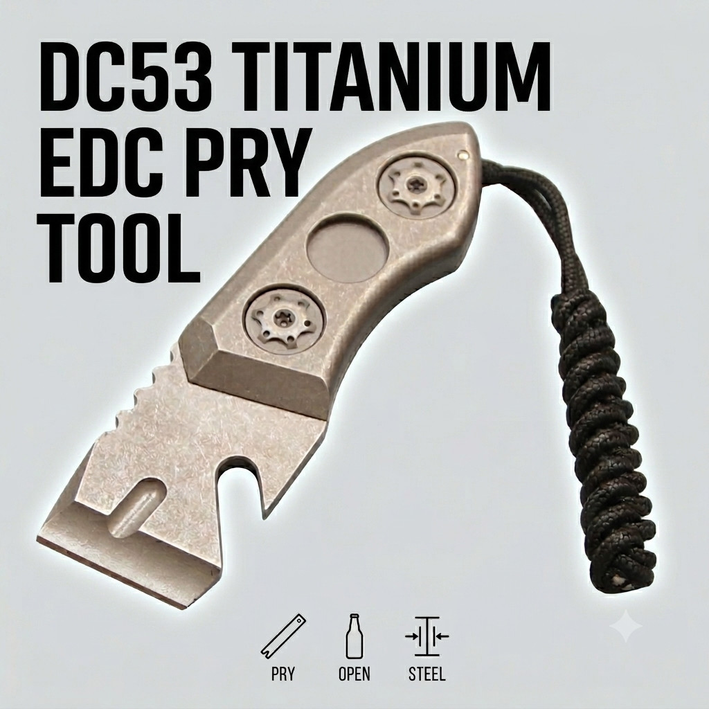 Titanium Alloy DC53 Steel EDC Pry Bar Bottle Opener Pocket Multi-tool Lanyard