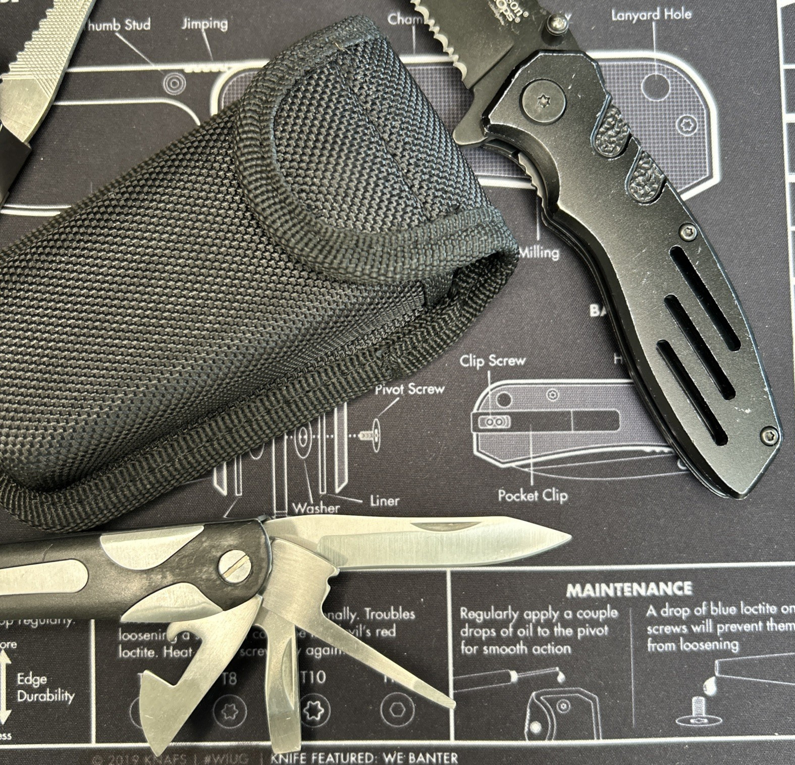 Multi Tool Pliers & Pocketknife Lot of 2 Stainless W/Sheat Camping EDC VGUC