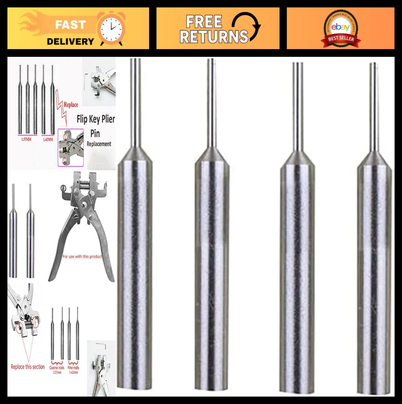 4PCS Flip Key Pin Removal Tool Set for Car Key Disassembly & Replacement Parts
