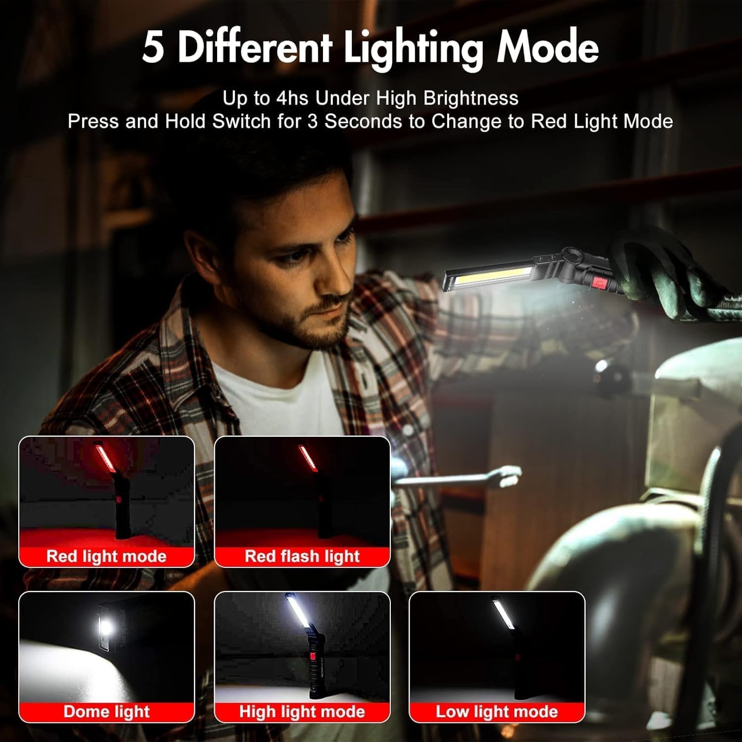 Magnetic Rechargeable Work Light with 360° Rotation & 5 Lighting Modes – 3PCS