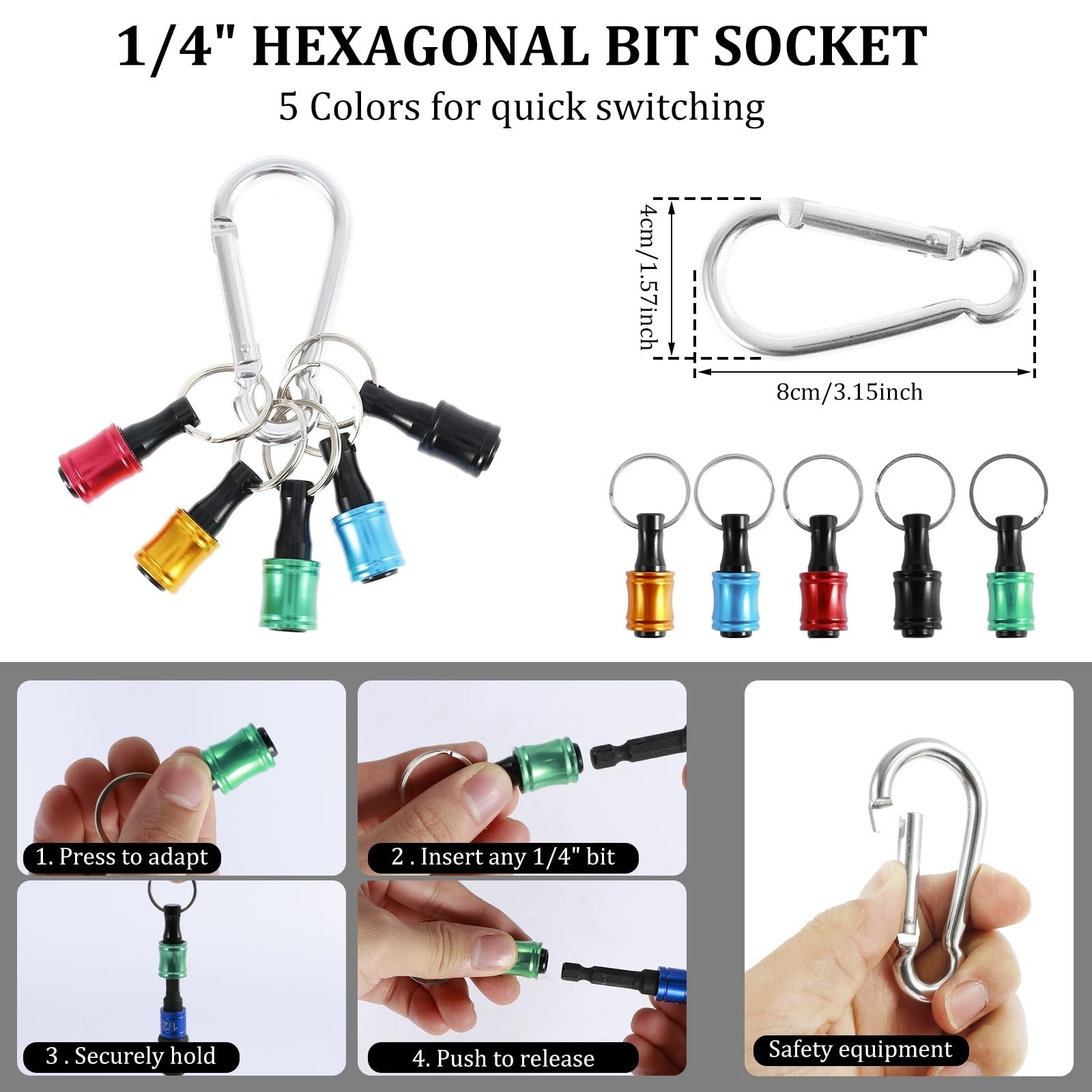 100Pcs Portable Hex Bit Holder Keychain, Quick Change Aluminum Screwdriver Kit,