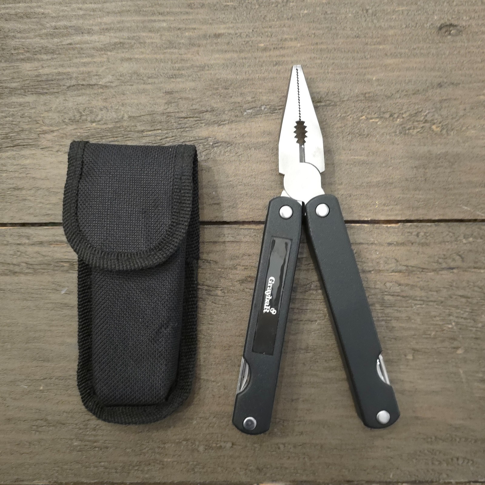 Graybar Multi Tool Pliers Black Flash Light Knife Folding with Case