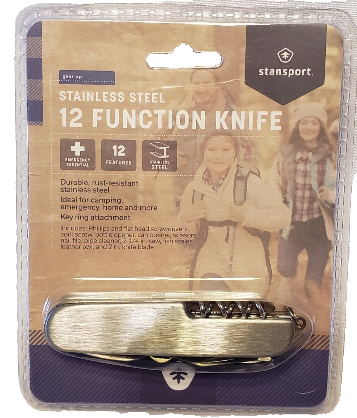 Stansport Multi Tool Knife 12 Function Stainless Steel Rust Resistant Key Ring