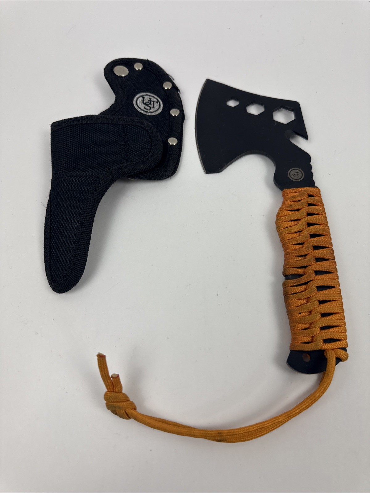 Used UST Survival Axe Hatchet Tool Paracord Handle Hex Wrench Bottle Opener