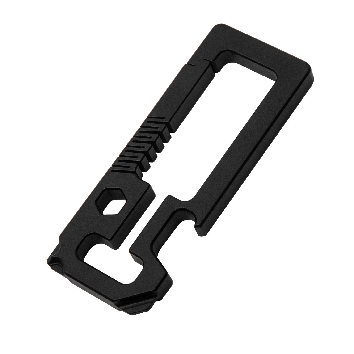 EDC Titanium Alloy + Leather Black Keychain Carabiner Opener Car Key Pendant