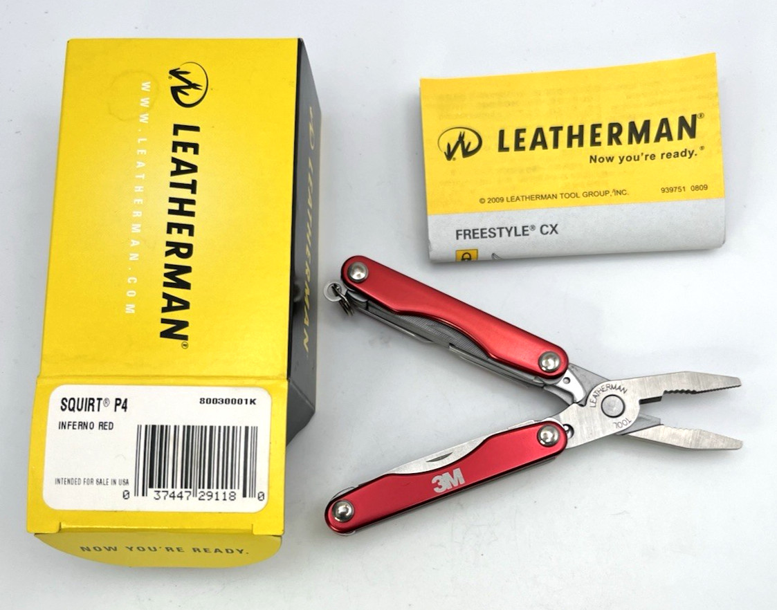 New In Box Leatherman Squirt P4 RED 3M Promo AD Keychain Retired Discontinued