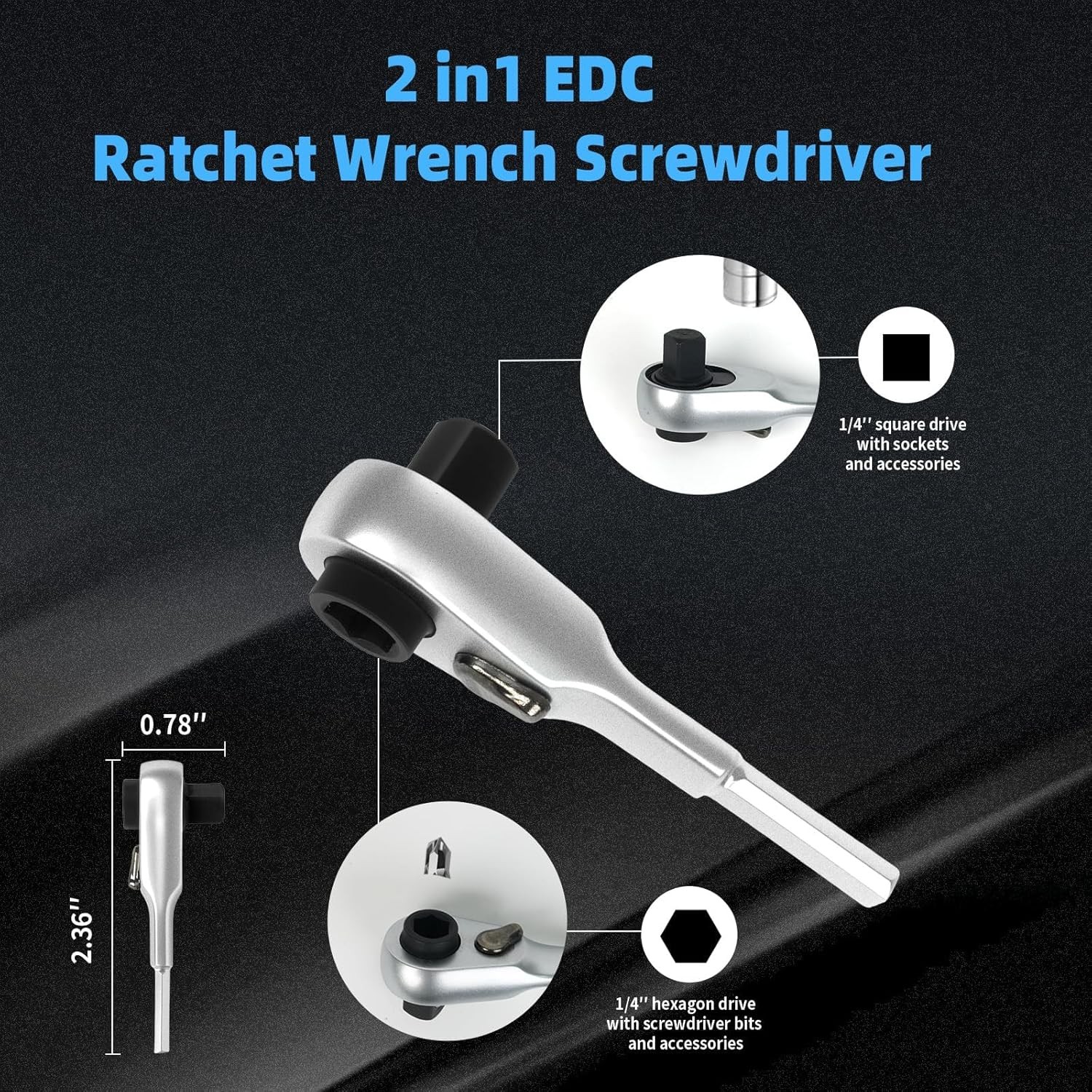 2-in-1 Mini Ratchet Wrench for Leatherman 1/4″ Hex Bit Driver & Square Drive Ada