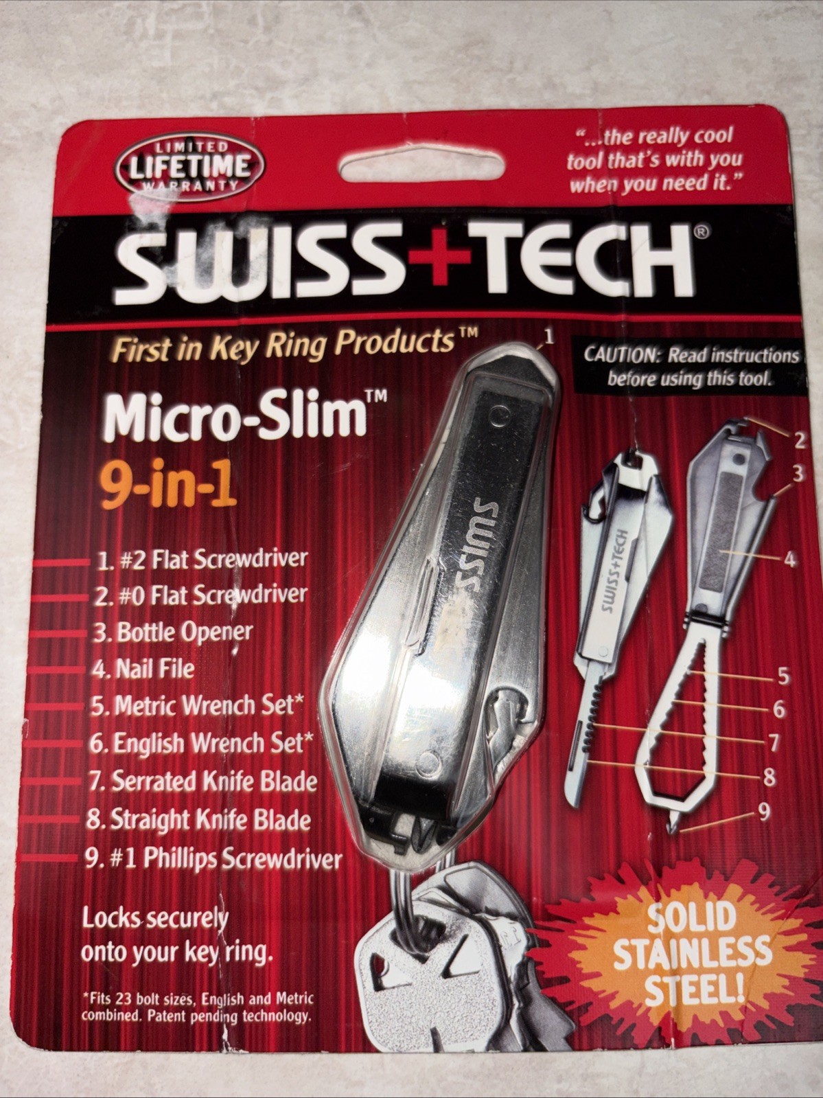 SWISS + TECH Micro-Slim 9 in 1 Multi Tool Stainless Steel (MSCSSS)