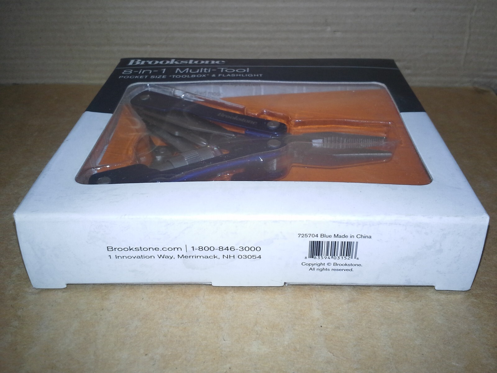 Brookstone 725704 Blue 8-in-1 multi-tool pocket size toolbox. Working. VGC