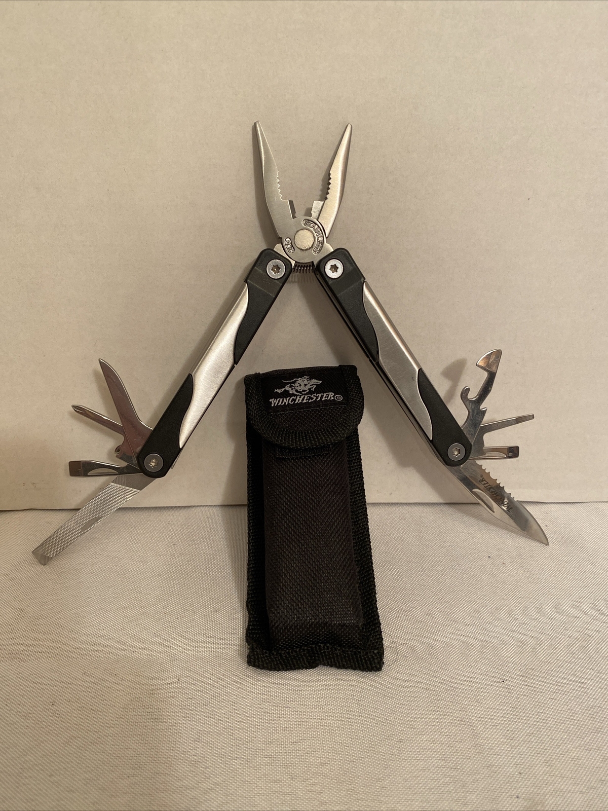 Winchester Multi Tool Stainless Steel 2CR W/ Knife Pliers Opener- Foldable- Case