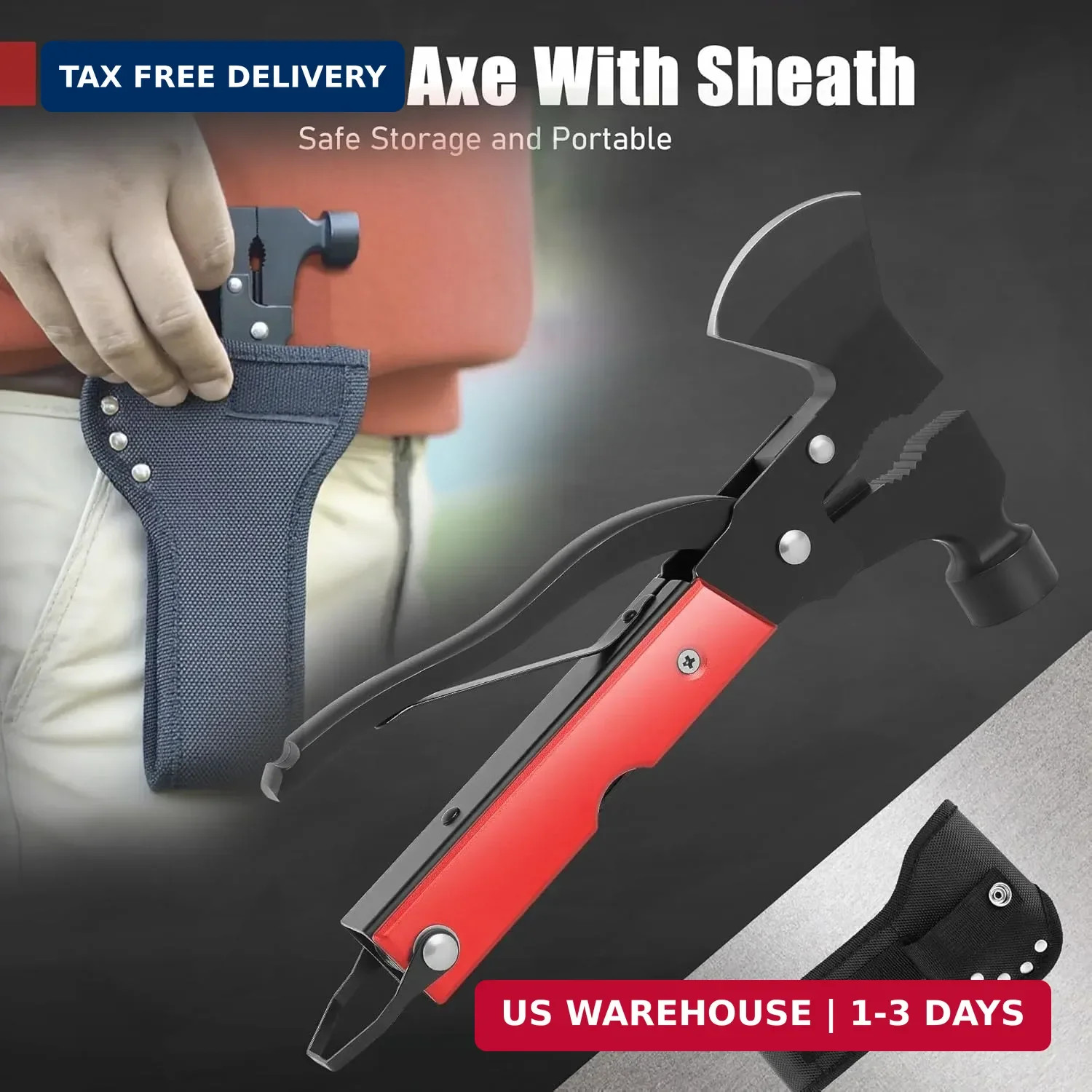 Leopcito 14-In-1 Multitool Camping Hammer – Survival Gear with Axe, Knife, Screw