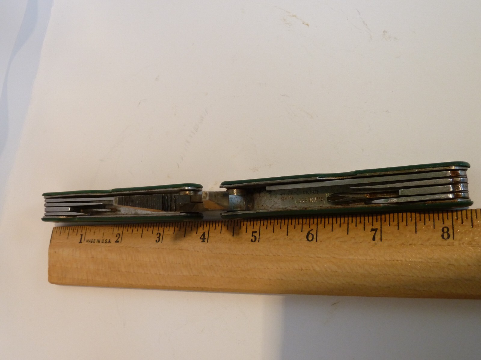 Green Plastic Handle Stainless Steel Multitool Marked KR