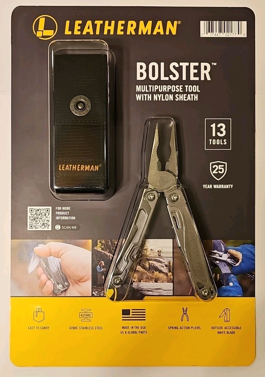 Leatherman Bolster Multipurpose Tool with Nylon Sheath, Stainless, 13 Tools NIP