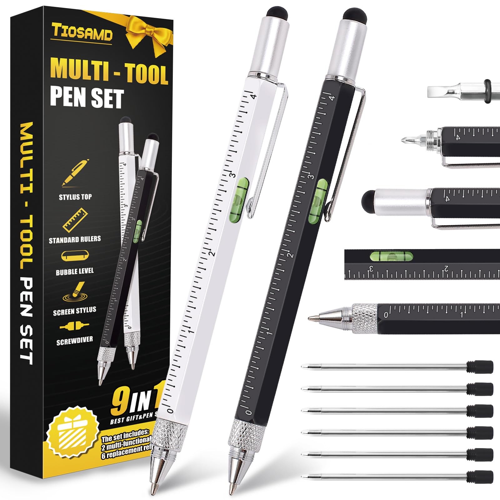Stocking Stuffers for Men, 9 in 1 Multitool Pen 2Pcs and Black White