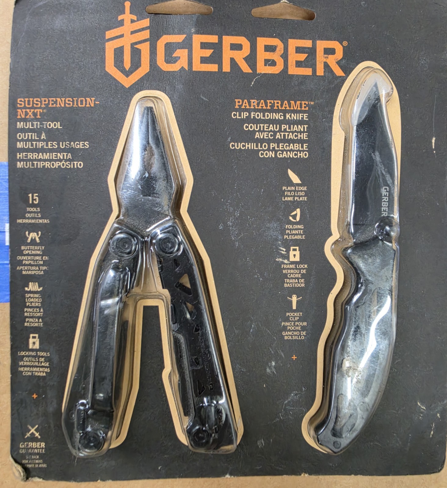 Gerber Suspension-NXT & Paraframe Combo (Black Stainless Multi-Tool & Knife) NEW