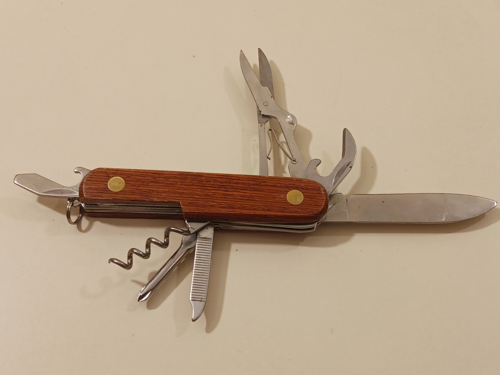 7 Function Wood Brown Handle Multi-Tool Folding Knife Pliers Scissors Camp China