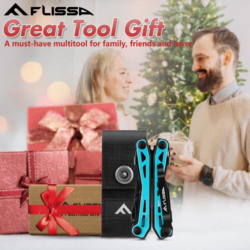 FLISSA 16-in-1 Multi Tool Pliers Stainless Steel EDC Multitool with Oxford Pouch