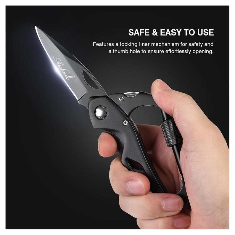Personalized CARABINER POCKET KNIFE Groomsmen Birthday Gift for Him Dad Men Son