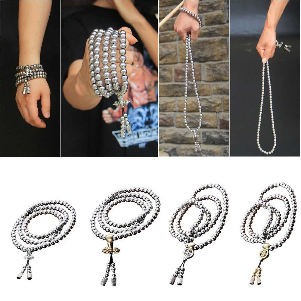 Kung Fu 108 Buddha Bead Bracelet Stainless Steel Chain Tactical Chain Whip