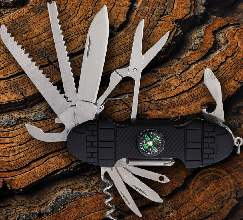 S-TEC Multi Function Utility Black Screwdrivers Openers Blades Corkscrew Scissor