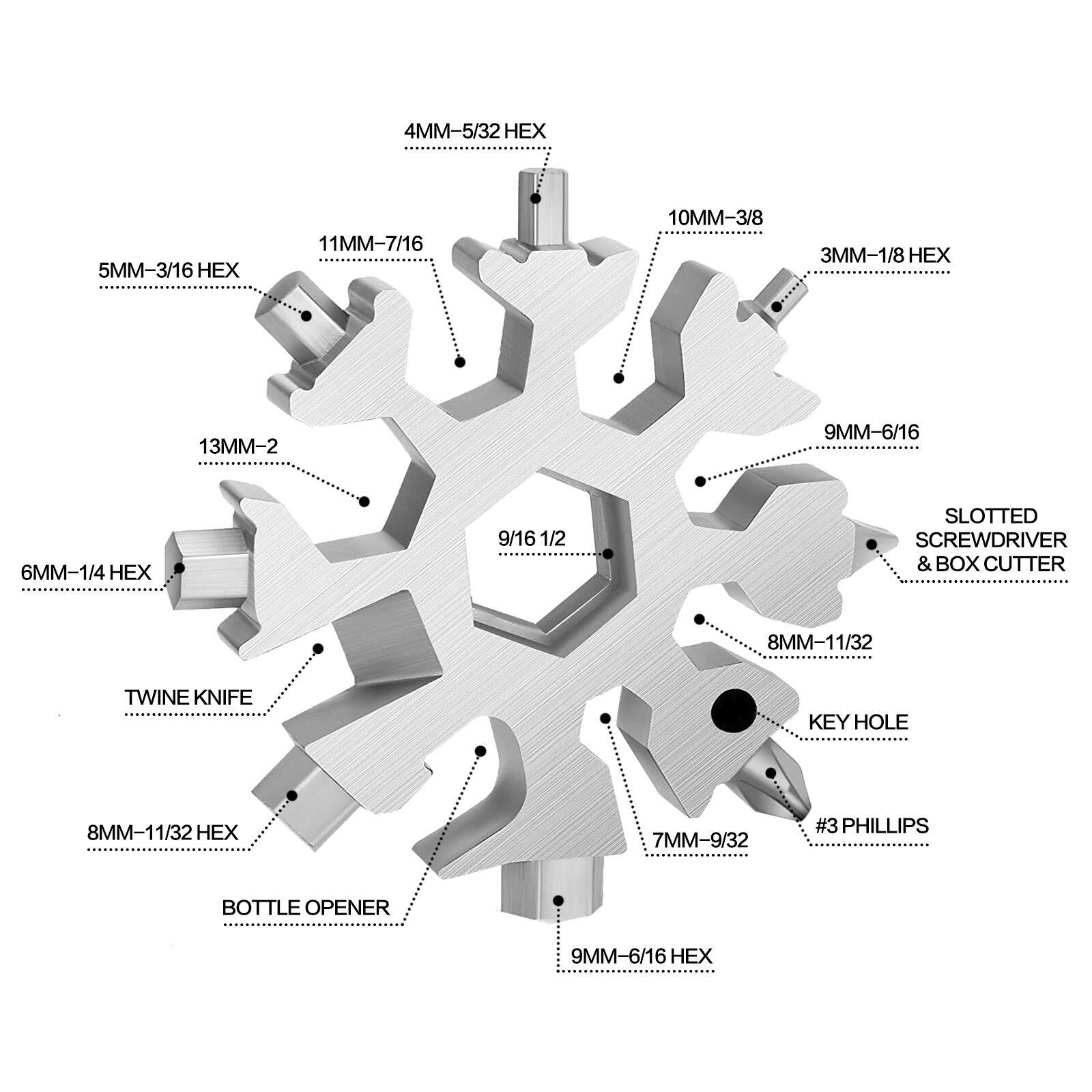 Stocking Stuffers Gifts For Men Dad 18 In 1 Silver Snowflake Multitool & 20 In 1