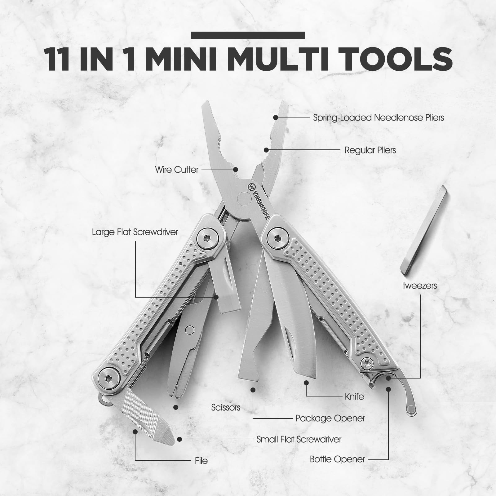 VIRENKNIFE Multitool,11-in-1 Mini EDC Multitool，Gifts for Men,Stainless Steel…