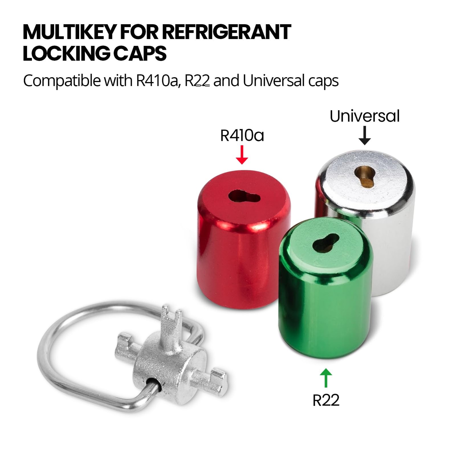 HVAC Tools, Locking Cap Key for Refrigerant Safety Caps, Universal Triple Use…